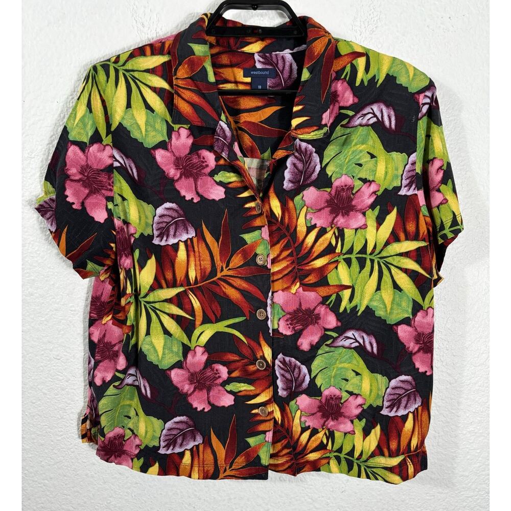 Westbound Hawaiian Shirt Size 18 Floral Rayon Floral‎ Multicolor Short Sleeve